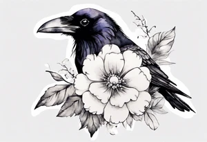 a raven with a white flower cap tattoo idea