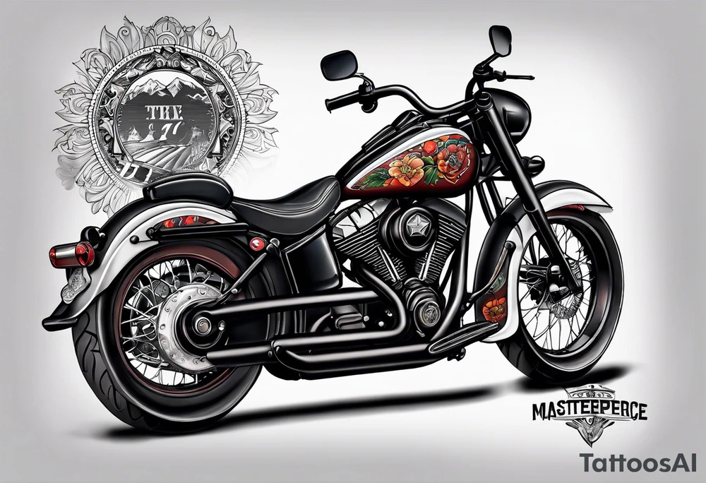 Traditional style incorporating world travel, Texas, Colorado and motorcycles tattoo idea
