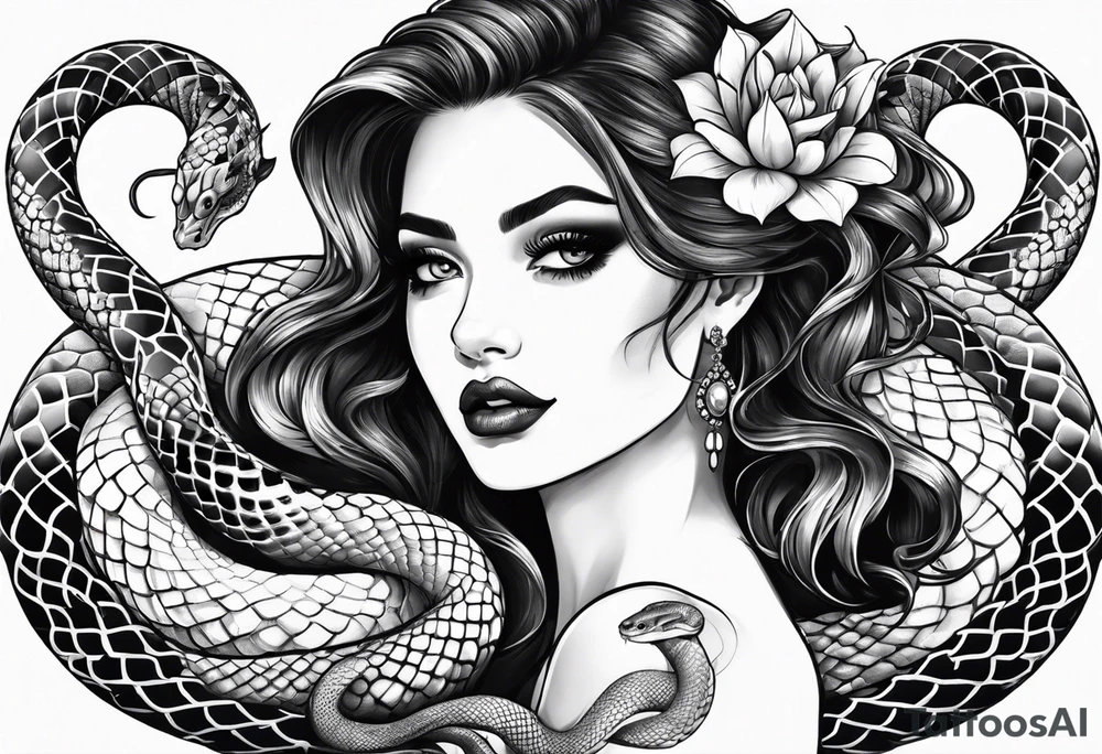 Big snake on girl head tattoo idea