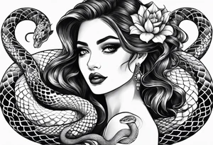 Big snake on girl head tattoo idea