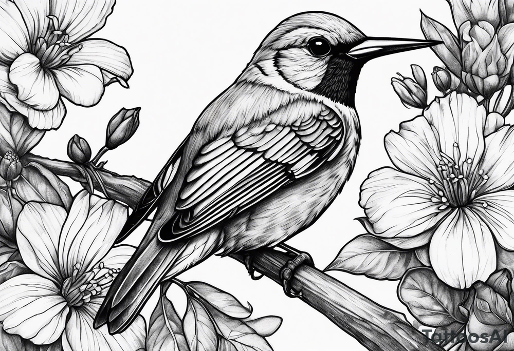 Sad, death, hummingbird, yellow finch, cardinal, flower garden, tattoo idea