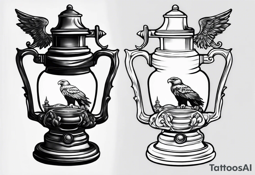 Oil lamp with an eagle next to it tattoo idea