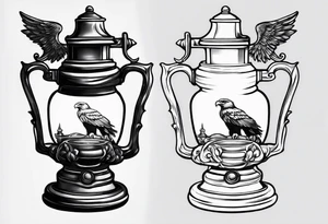 Oil lamp with an eagle next to it tattoo idea