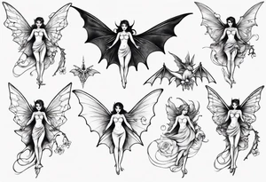 Fairy flying with bat tattoo idea