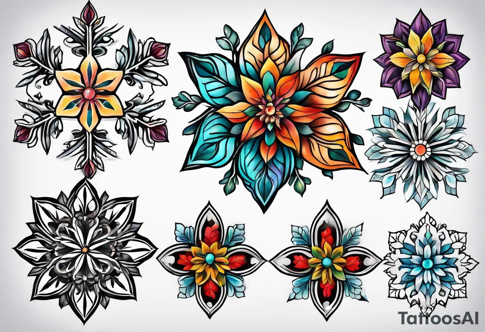snowflake , flower tattoo idea