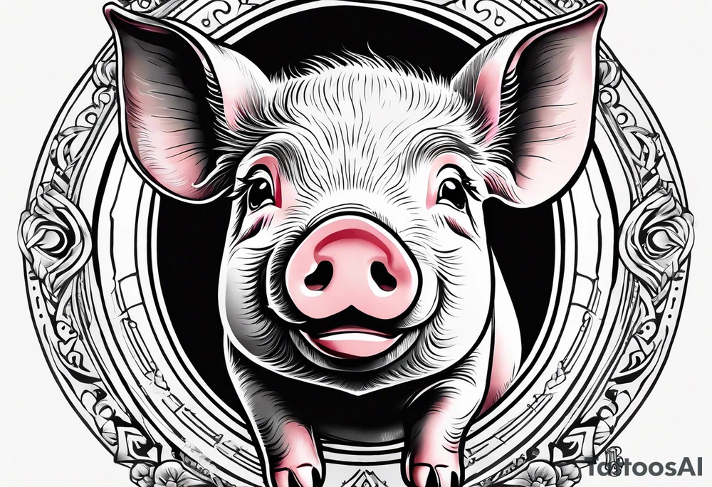 cute pig or piglet.
with text: "friends not food" 
very thin lines
cartoonish style tattoo idea