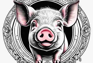 cute pig or piglet.
with text: "friends not food" 
very thin lines
cartoonish style tattoo idea