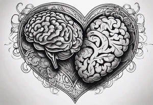 Heart and brain with a line down the middle symbolizing balance tattoo idea