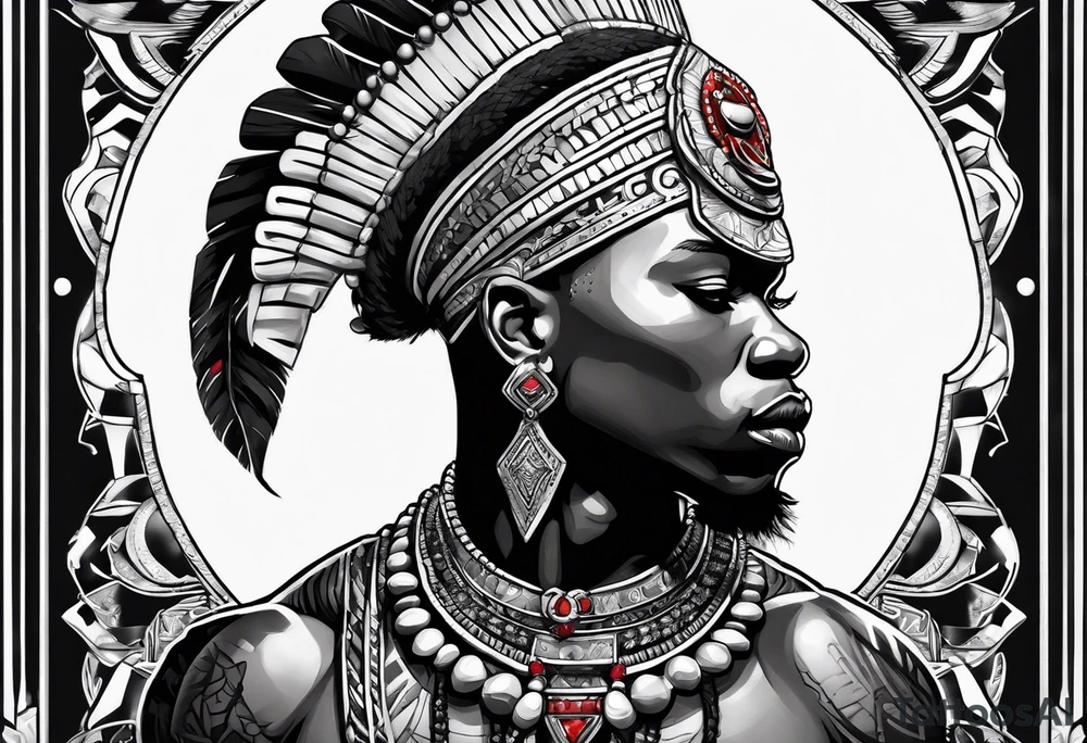 african warrior with a small silver crown and a red necklace tattoo idea african warrior with a small silver crown and a red necklace tattoo idea