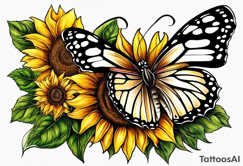 Sunflower and butterfly tattoo idea