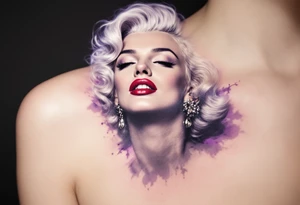 Glamour Marilyn Monroe shot in black and white with a soft purple gradient behind her head. tattoo idea