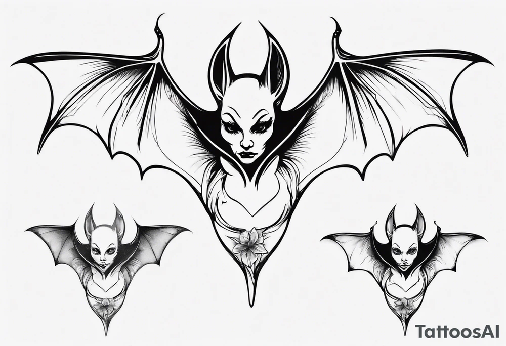 Bat with a fairy on top of its body tattoo idea