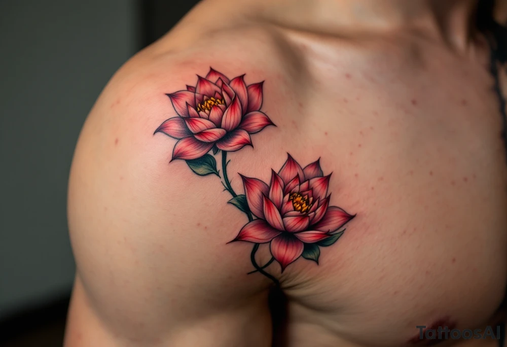 two lotus flowers intertwined (red and black) tattoo idea