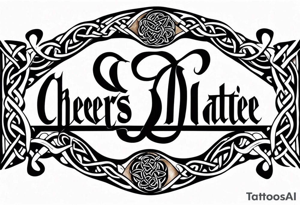 Cheers Mate text, armband +Celtic +Cancer Ribbon +tribal +artistic tattoo idea
