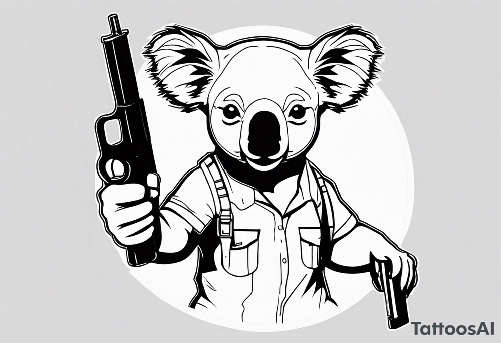 Koala holding two pistols tattoo idea