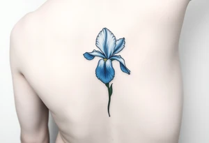 Single blue iris flower in the style of Van Gogh. One petal falling and one upright. Tattoo is to be on abdomen. tattoo idea