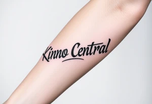Forearm tattoo of the words kino central tattoo idea