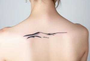 Landscape of sand dune and peasible sea (like in the north of France) in a minimalist style tattoo idea