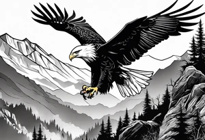 Eagle fighting a White Dove on a tree limb in the mountains tattoo idea