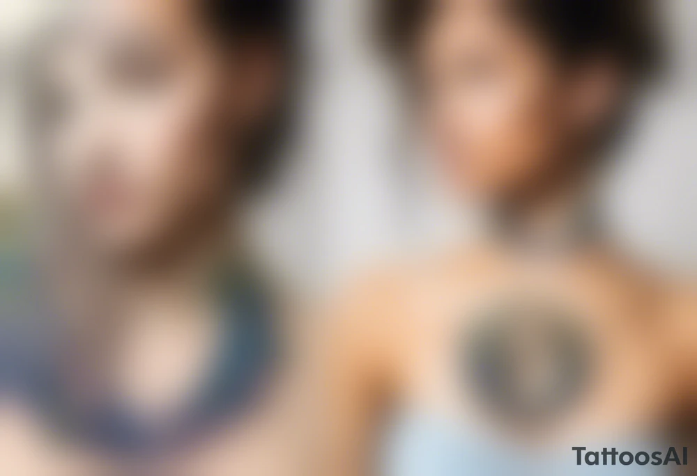 Create a colorful Vincent van Gogh Irises tattoo with an ancient Greek female statue in the middle. The tattoo should take the form of a crescent, with vines gracefully intertwining at a central point in the middle of the wreath.  The intended placement is on the upper chest. The overall design should be small in size while maintaining a delicate and artistic aesthetic. Pay attention to the graceful flow of the vines and the placement of the irises to achieve a refined and elegant look. tattoo idea