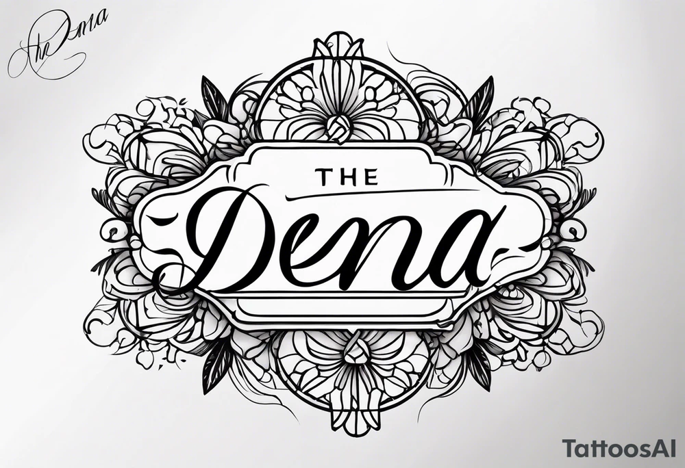 the name “Dena” in cursive, no art, just fine line tattoo idea