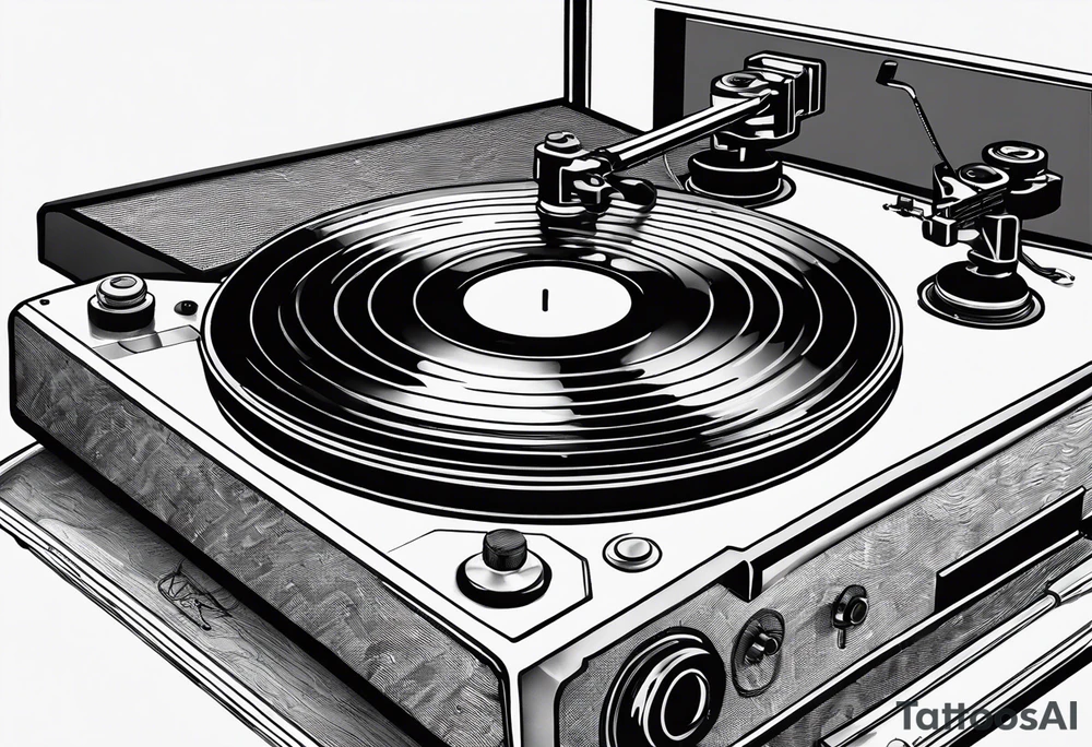 A recordplayer fineline minimalistic roftop tattoo idea