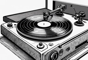A recordplayer fineline minimalistic roftop tattoo idea