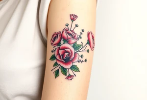 vintage bouquet of wild roses and meadow flowers with morning dew tattoo idea