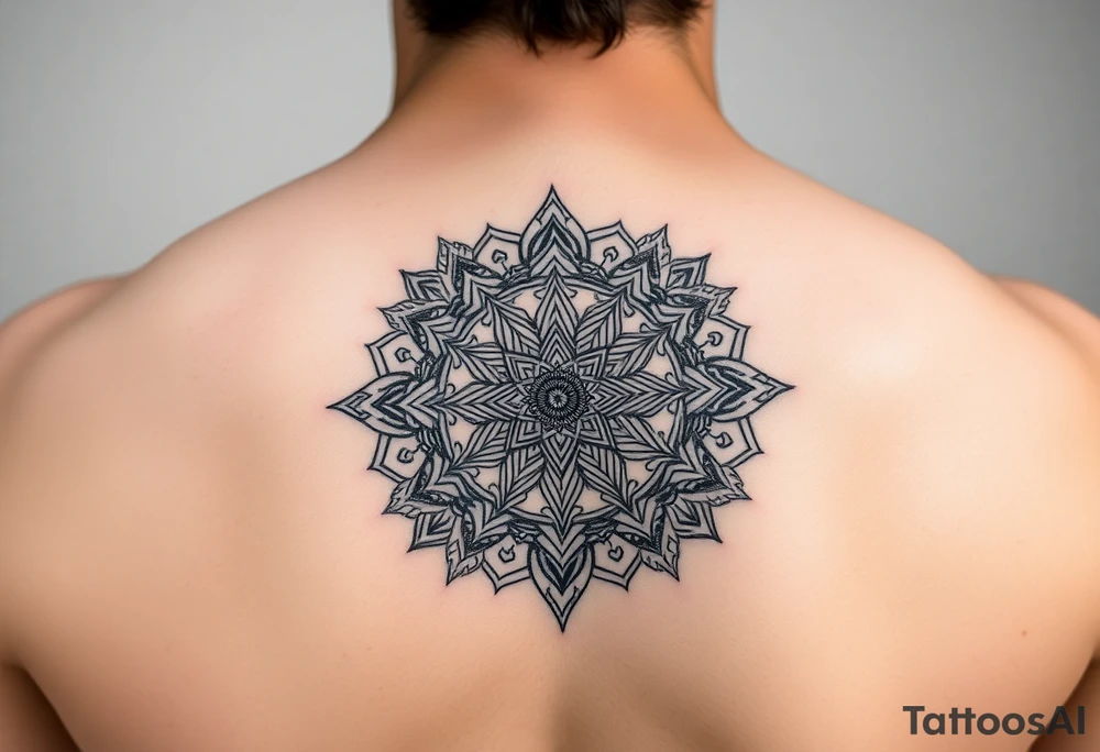 intricate mandala with sacred geometry and cosmic elements tattoo idea