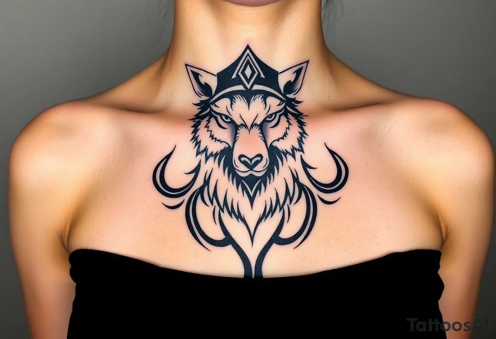 Wolf wearing a sheep like a costume with the sheep's head shapes to a hat tattoo idea