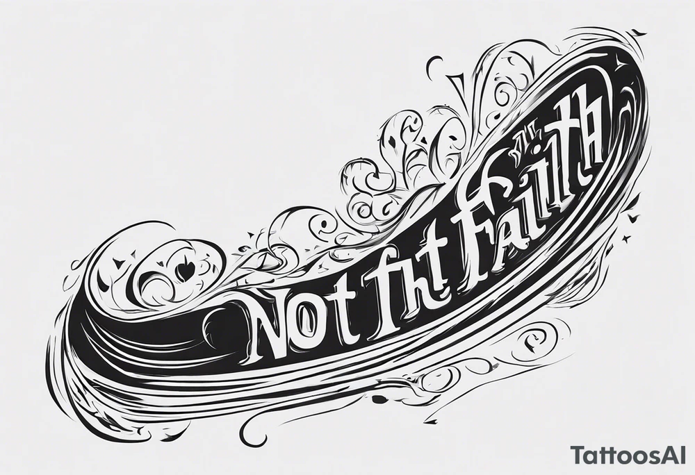 Horizontal inner bicep tattoo. “walk by faith, not by sight” stairwell wrapping around the quote. This design captures the essence of the journey guided by faith. tattoo idea