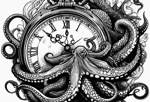 pocket watch being attacked by an aggressive octopus tattoo idea