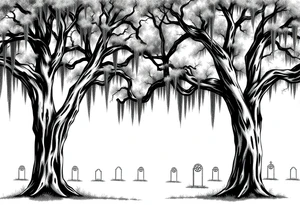 Oak trees with Spanish moss in a cemetery tattoo idea