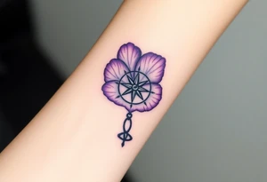 A single Violet with detailed compass at its center representing feminine power and an ankh or Celtic knot tattoo idea