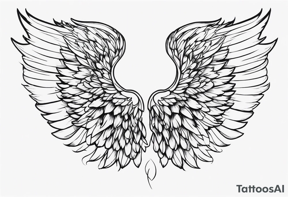 Detailed feathered angel wings tattoo idea
