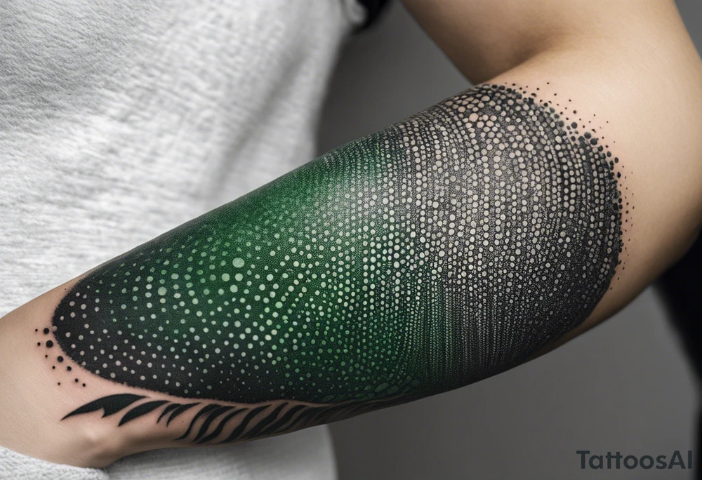 abstract, green and black, covered from wrist to forearm, fully covered, no borders, blackwork tattoo idea