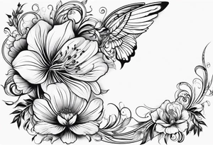 flowers swirls wings tattoo idea
