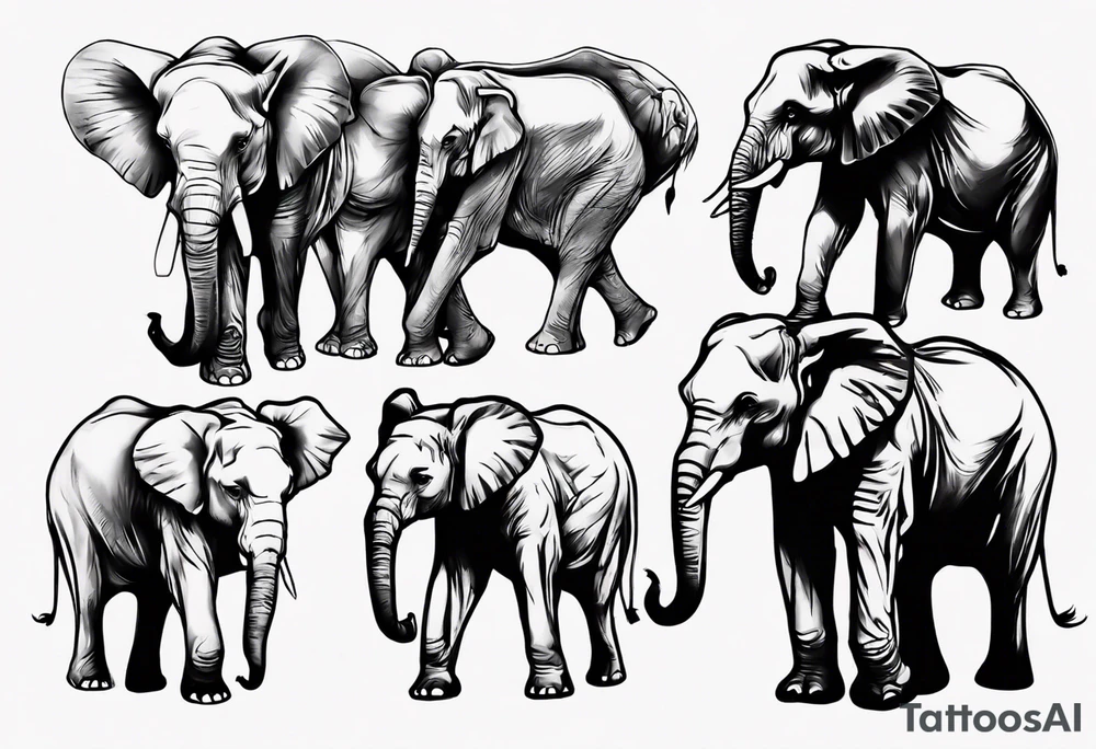 4 elephants family tattoo idea