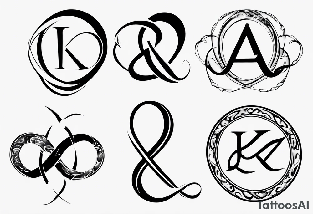 Infinity sign through thick and thin with a heart and the letters A and K tattoo idea