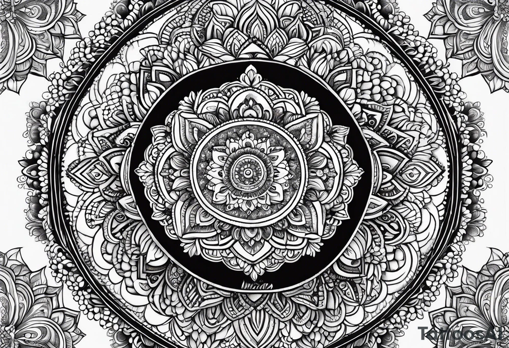 Full arm mandala henna female tattoo design with mushroom henna at shoulder tattoo idea