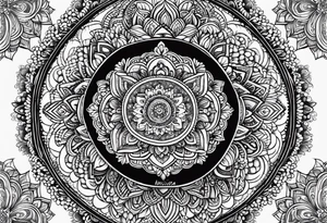 Full arm mandala henna female tattoo design with mushroom henna at shoulder tattoo idea