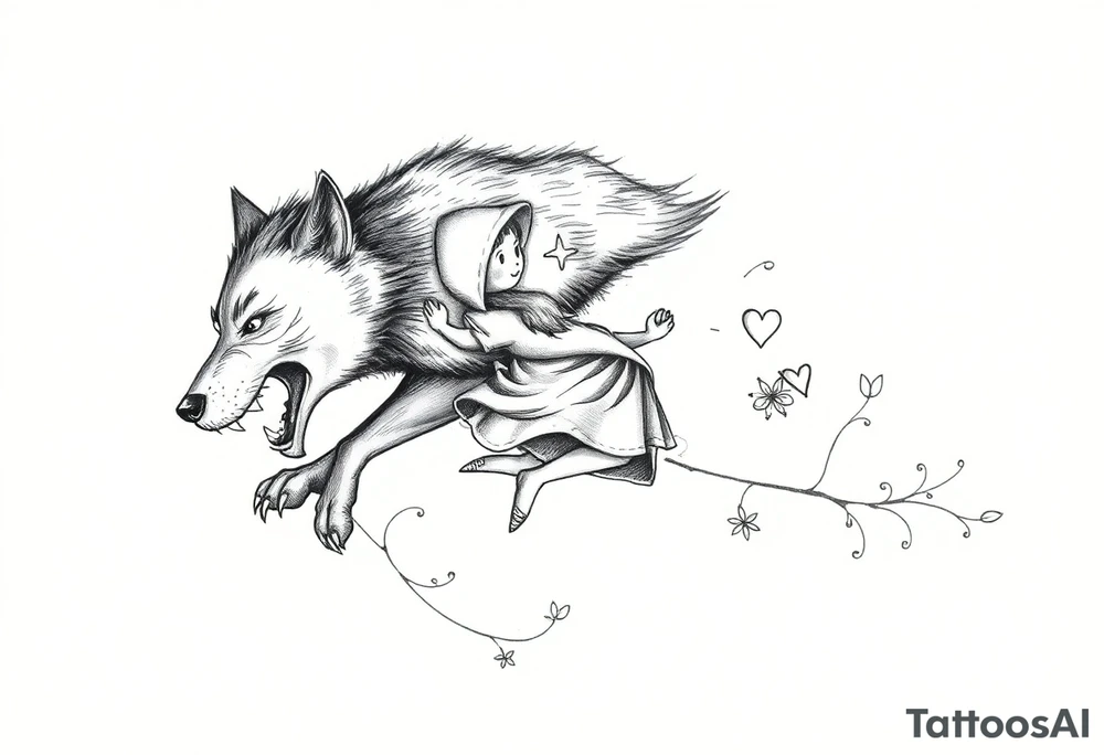 Big bad wolf chasing little red riding hood tattoo idea