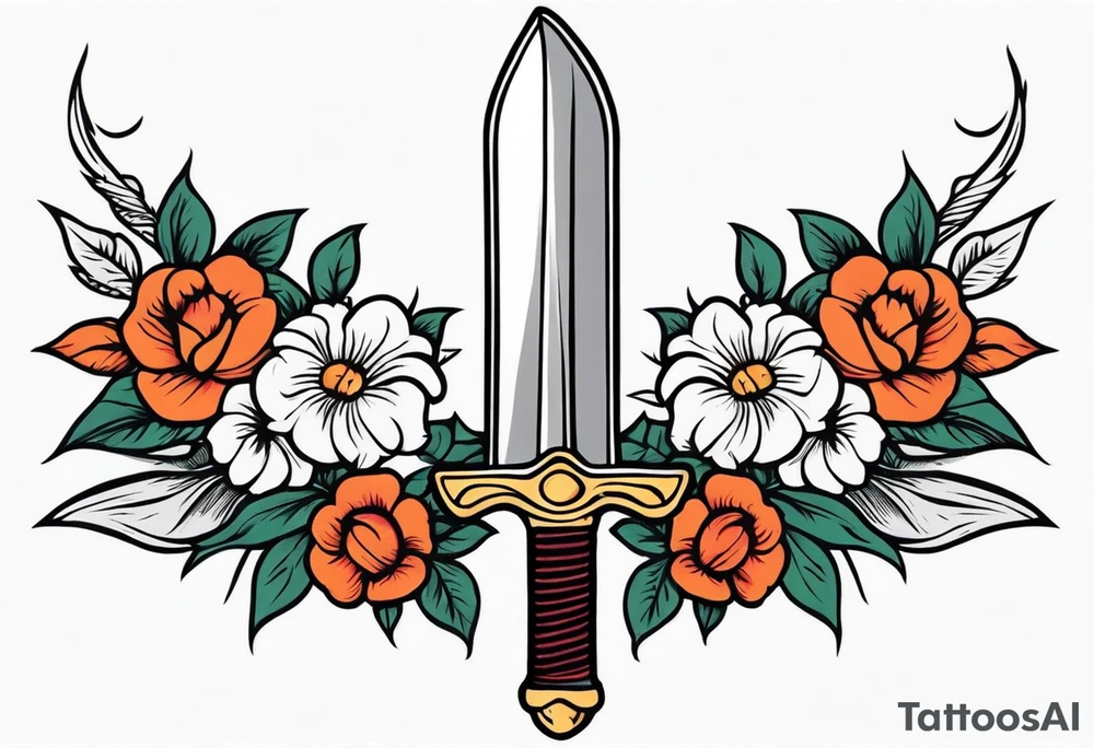 sword

old school vintage simple traditional design with vintage flowers surrounding
bold color simple tattoo idea