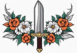 sword

old school vintage simple traditional design with vintage flowers surrounding
bold color simple tattoo idea
