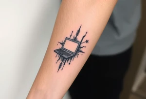 Tattoo for the top side of the forearm, black and gray, flash, hacker computer tech tattoo idea