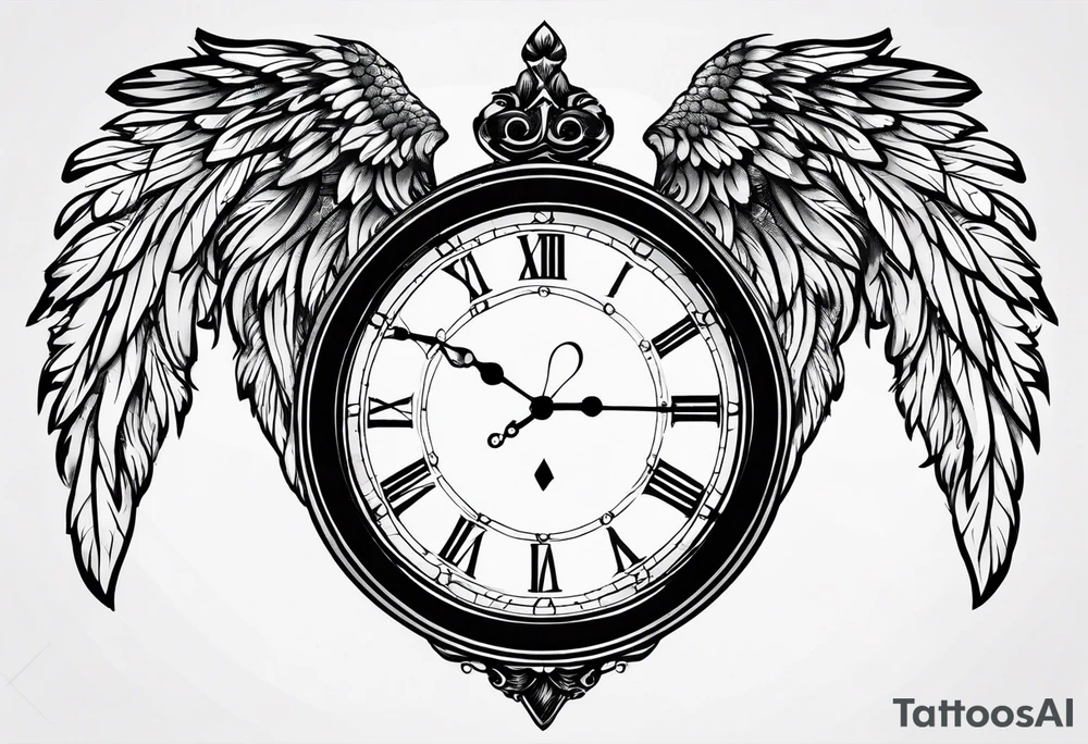 key wings clock leaves tattoo idea