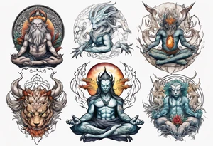 Mythical creatures with meditating tattoo idea