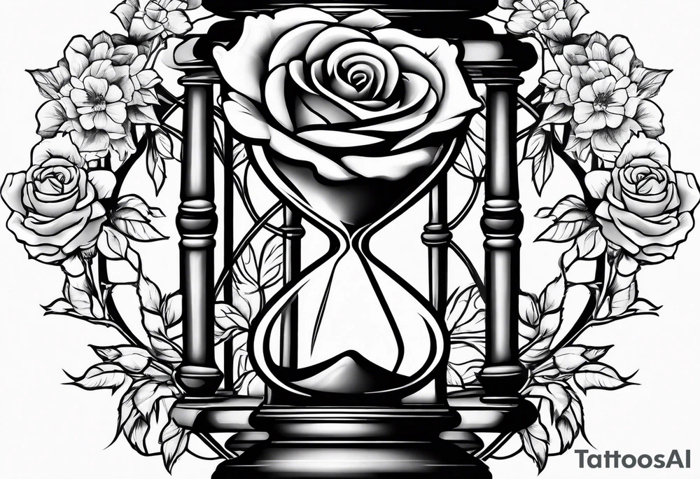 Rose on hourglass with sakura tree inside tattoo idea