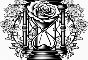 Rose on hourglass with sakura tree inside tattoo idea