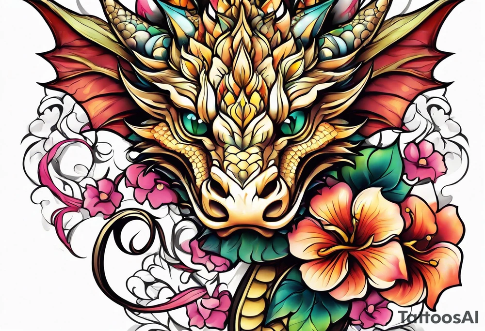flower, cross, cute dragon tattoo idea